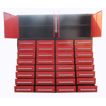 Gabinete de almacenamiento de cajones rojos recubiertos de polvo con ruedas